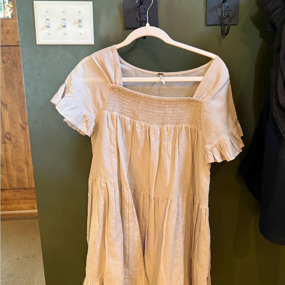 Free People Beige Smocked Dress